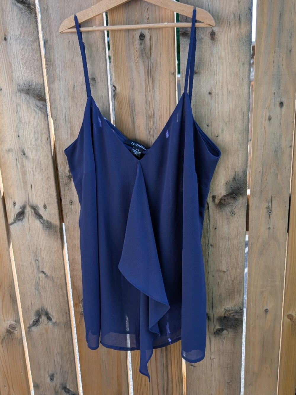 Le Chateau - Sheer Blue/Purple V-Neck Tank Top, Size L